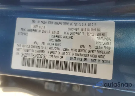 2018 Mazda 3 Sport from USA, damaged, VIN 3MZBN1U78JM200532